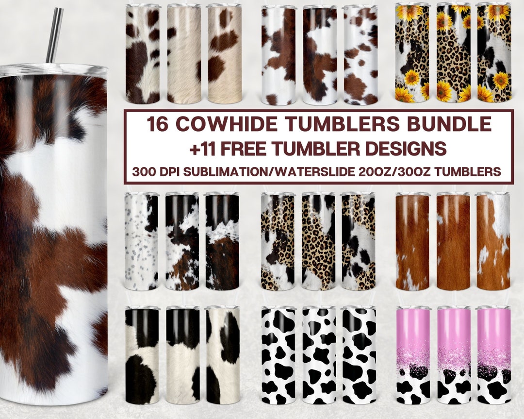 Cow Hide 20 Oz Skinny Tumbler Bundle, Cow Fur Cowgirl Sublimation ...