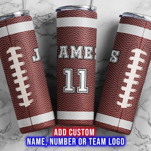 Custom Football 20oz Skinny Tumbler Sublimation Design, Add Name Number Team Logo American Football Tumbler Design, Personalized Tumbler