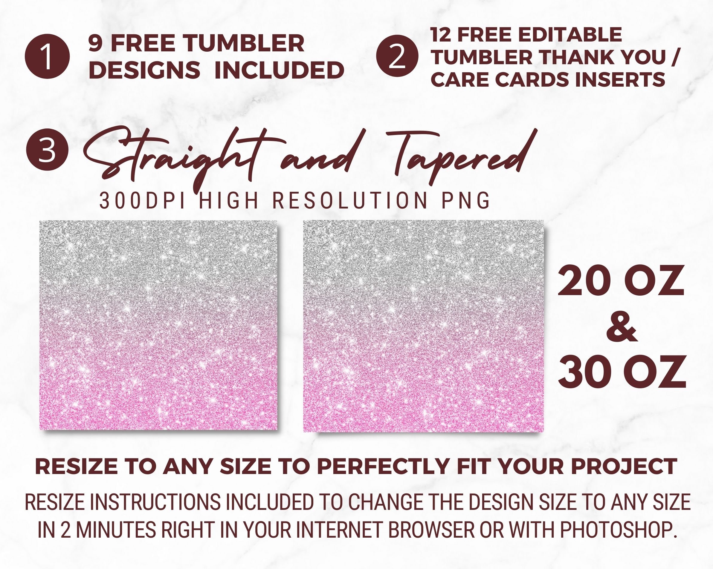 20 Oz Skinny Tumbler Silver Pink Glitter Tumbler Sublimation Design ...
