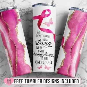 20oz Skinny Tumbler Sublimation Designs Breast Cancer Awareness Ribbon Motivational Tumbler for Straight/Tapered Tumbler Design - PNG