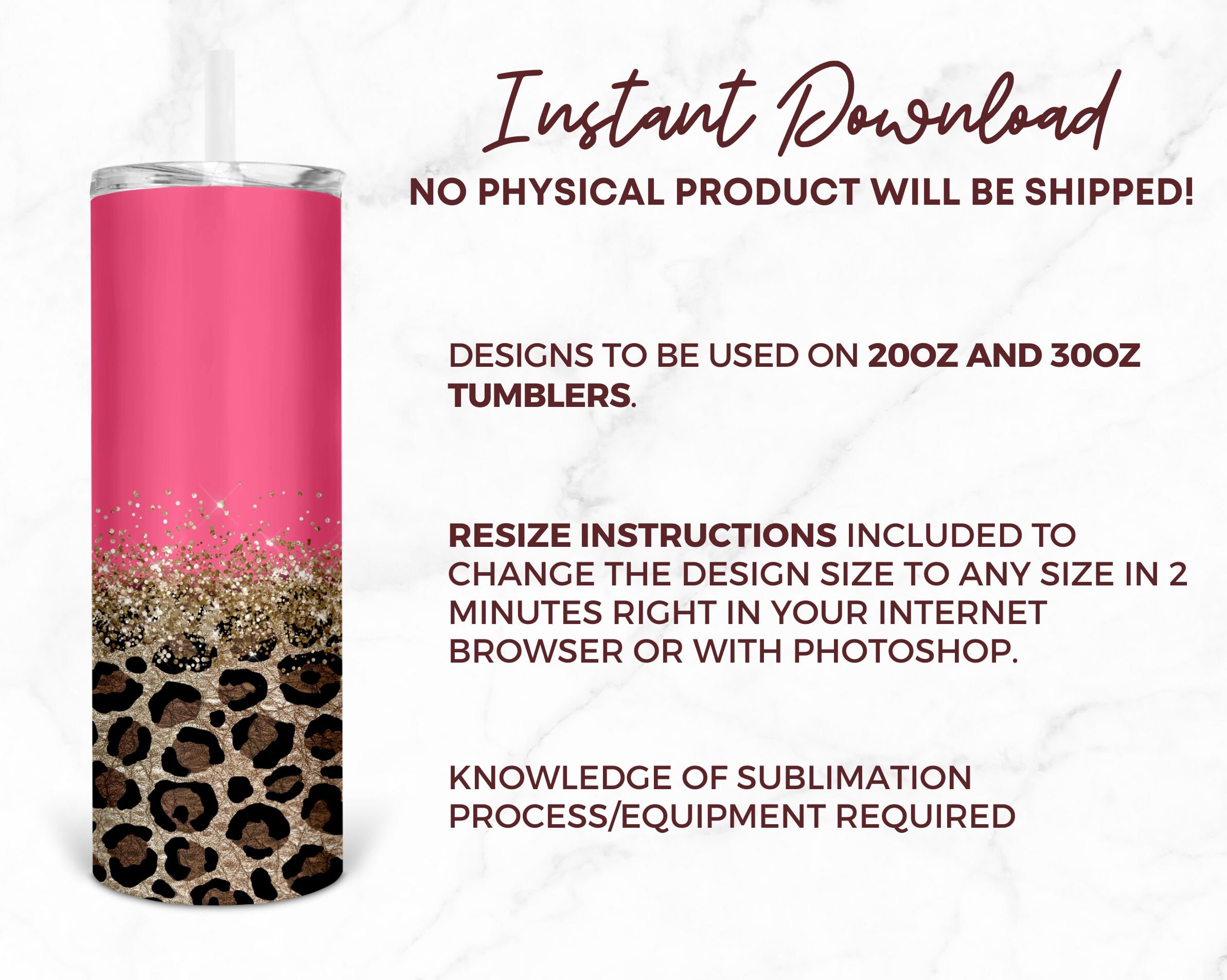 20 Oz Tumbler Skinny, Glitter Gold Pink Leopard Sublimation Design ...