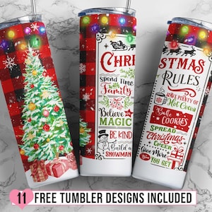 Plaid Christmas 20oz Skinny Tumbler Sublimation Design, Christmas Tumbler Wrap Png, 20 oz Sublimation Tumbler Christmas Tree Snow Design PNG