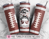 Football Mom 20oz Skinny Tumbler Sublimation Design, Bun Hair American Football Tumbler Wrap for Straight/Tapered Tumblers - PNG