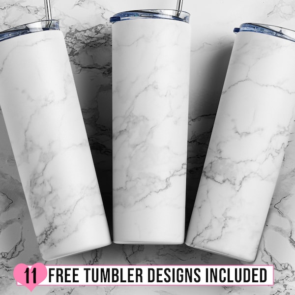 White Marble Sublimation Tumbler Designs, Marble Background 20oz Skinny Tumbler Wrap Template - PNG Digital Download