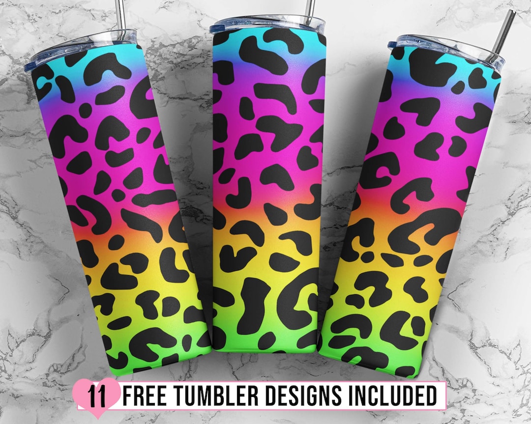 Rainbow Leopard Tumbler Design, 20 Oz Skinny Tumbler Design Straight ...
