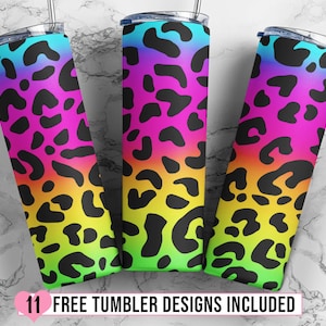 Rainbow Leopard Tumbler Design, 20 Oz Skinny Tumbler Design Straight & Tapered Leopard Print Sublimation Design, Digital Download - PNG