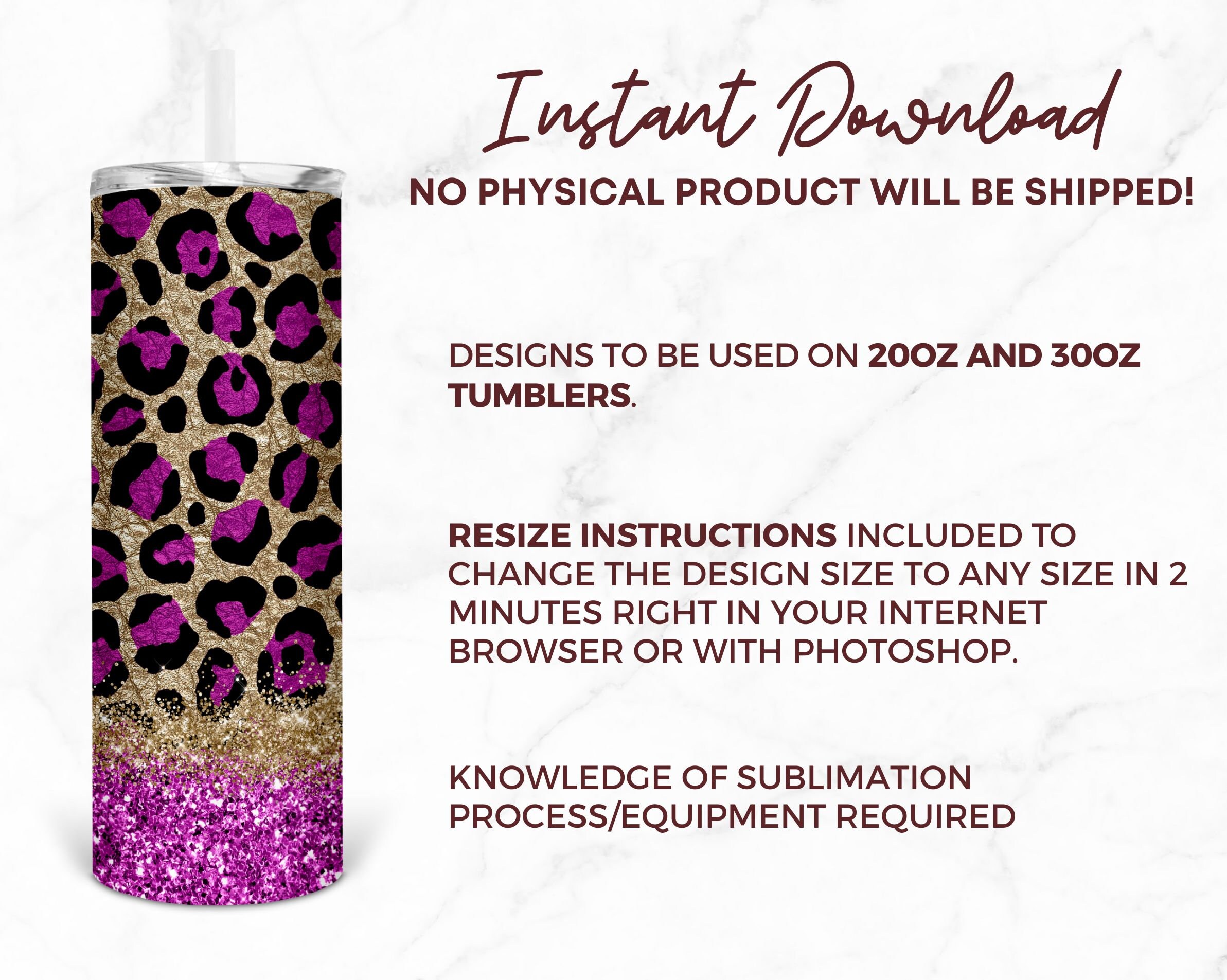 20 Oz Purple Glitter Leopard Skinny Tumbler Design - Straight & Tapered ...
