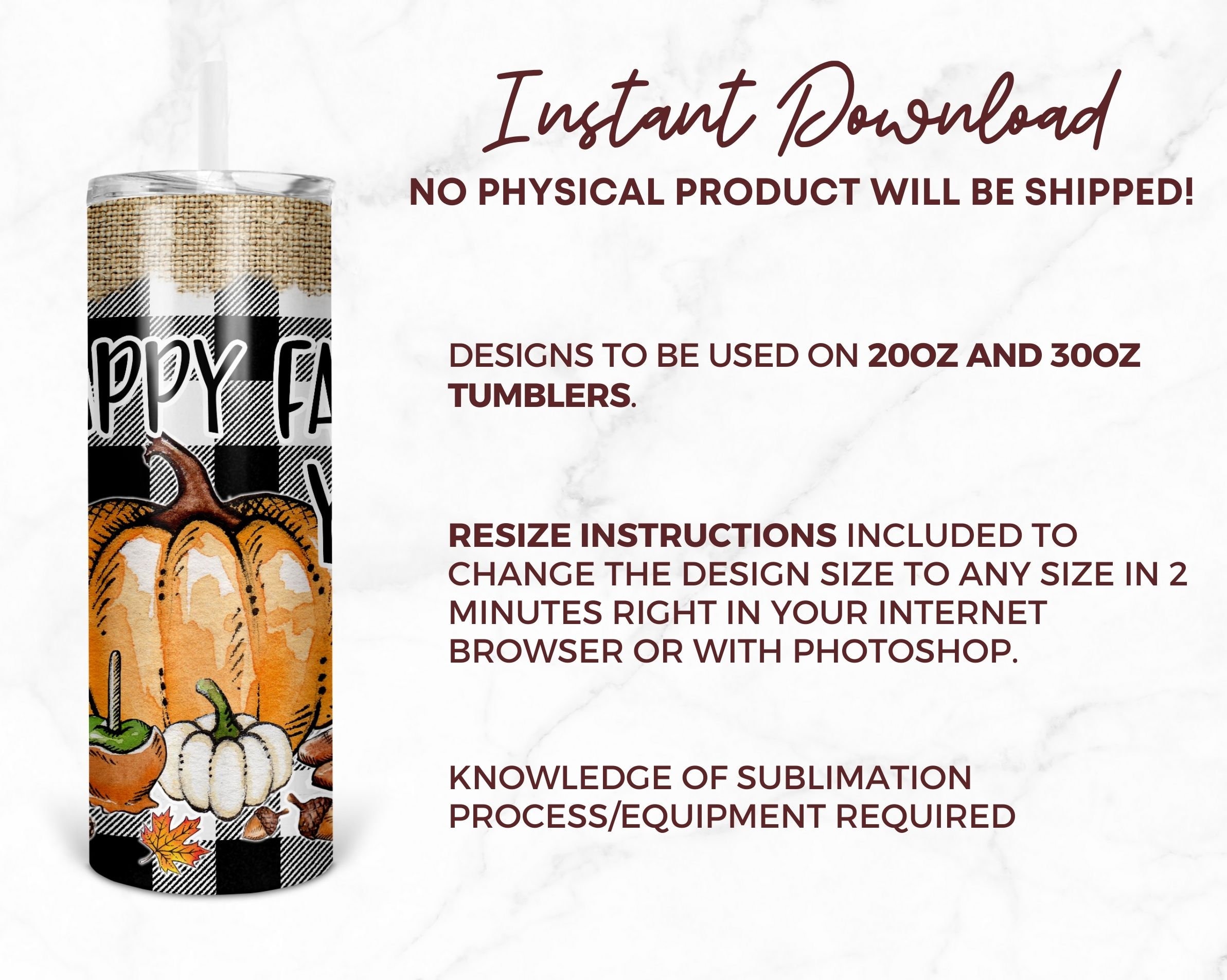 20oz Skinny Tumbler Sublimation Design Happy Fall Y'all Template for ...