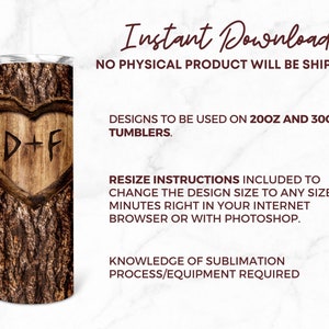 Puede incluir: Un dise&ntilde;o de descarga digital para un vaso de 20 oz o 30 oz que presenta un coraz&oacute;n tallado en un tronco de &aacute;rbol con las iniciales "D+F" en su interior. El dise&ntilde;o est&aacute; pensado para la impresi&oacute;n por sublimaci&oacute;n.