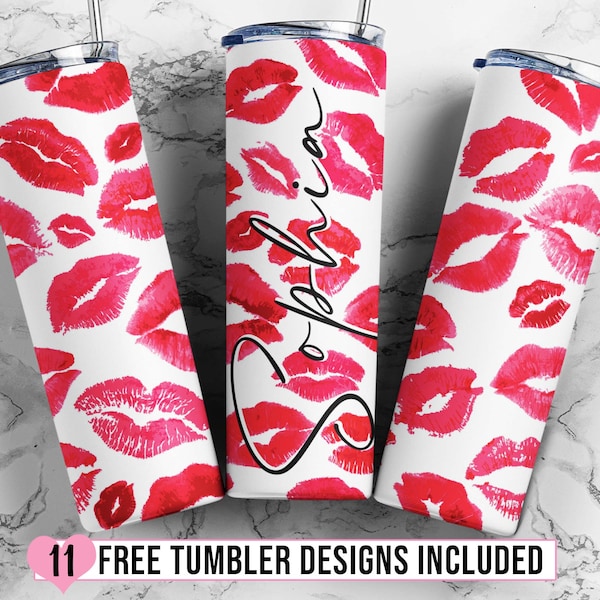 Valentines Day Tumbler Wrap Design, Bridesmaid Lipstick Kiss Tumbler Sublimation Design, Bachelorette Party Personalized 20oz Tumbler