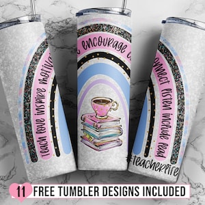 Diseños de vaso de sublimación de maestros, plantilla de envoltura de vaso flaco de 20 oz de apreciación del maestro - Descarga digital PNG