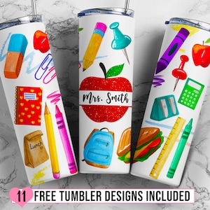 Teacher Name 20 oz Skinny Tumbler Sublimation Designs Teacher Appreciation Tumbler Back To School Sublimation Designs Straight/Tapered PNG