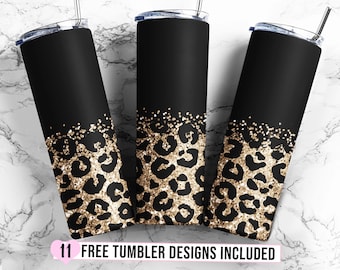 20 oz Skinny Tumbler Sublimation Design Template Glitter Gold Leopard Tumbler Straight and Tapered Design Digital Download