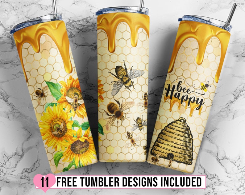 Bee Tumbler Sublimation Design Honey Bee Sunflowers 20oz Etsy