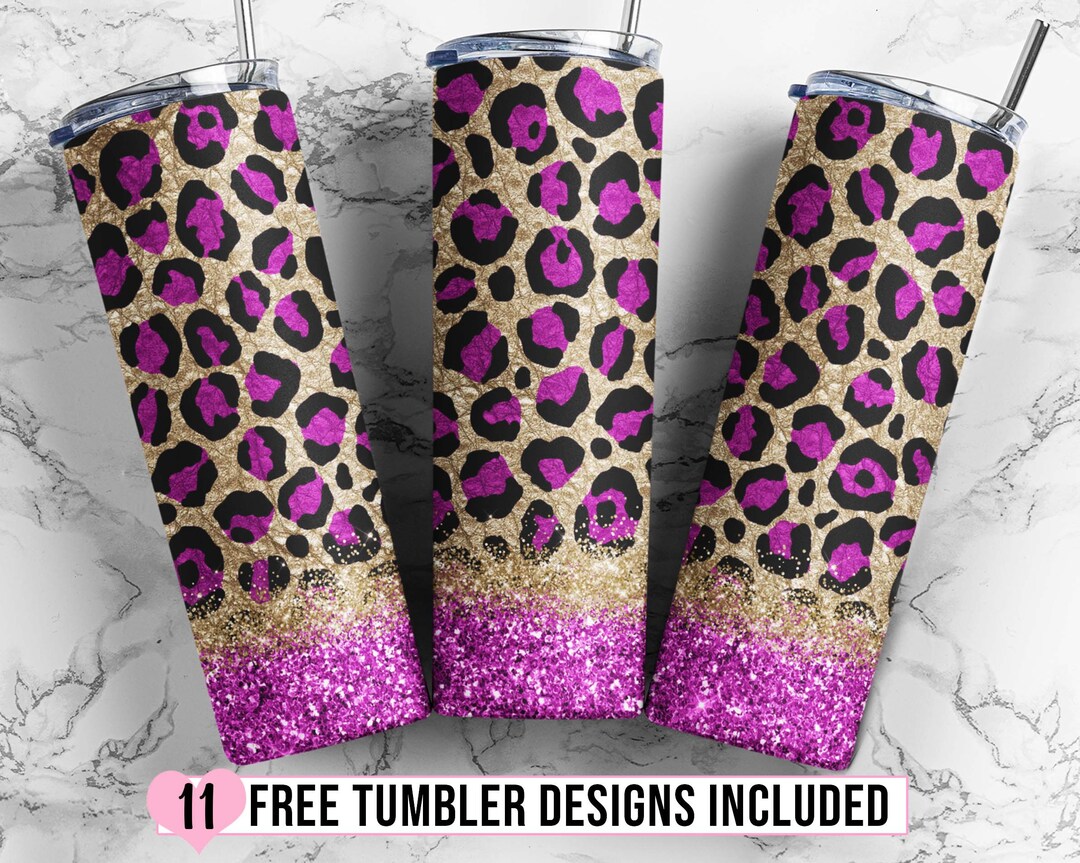 20 Oz Purple Glitter Leopard Skinny Tumbler Design - Straight & Tapered ...