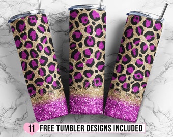 20 OZ Seamless Purple Glitter Leopard Skinny Tumbler Design - Straight ...