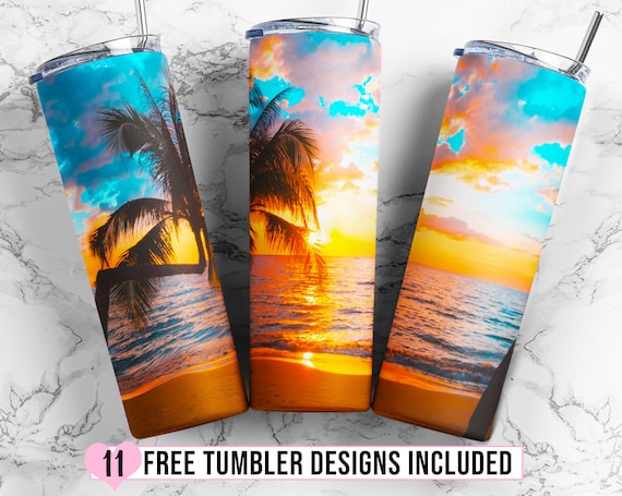 20 oz Skinny Tumbler Sublimation Design Template  Beach Sunset Tumbler Design Straight & Tapered Digital Download PNG