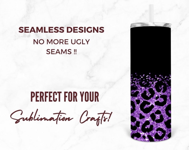 20 Oz Skinny Tumbler Sublimation Design Template Purple Glitter Leopard ...
