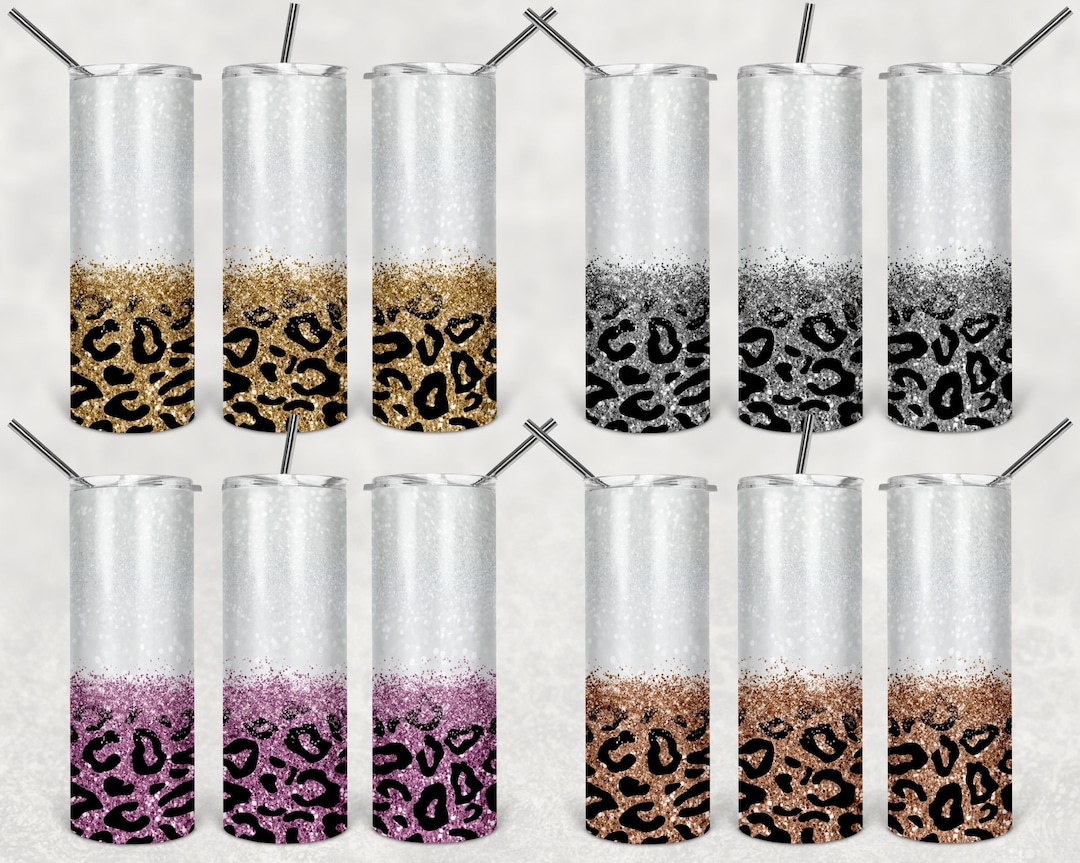 20 Oz Skinny Tumbler Sublimation Design Template Leopard Glitter ...