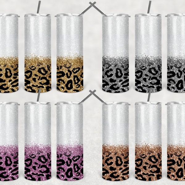 20 oz Skinny Tumbler Sublimation Design Template Leopard Glitter Tumbler Design Straight & Tapered  PNG