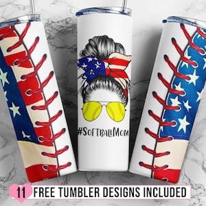 Softball 20oz Skinny Tumbler Sublimation Design, American Softball Mom Tumbler Design for Straight/Tapered Tumbler Design - PNG