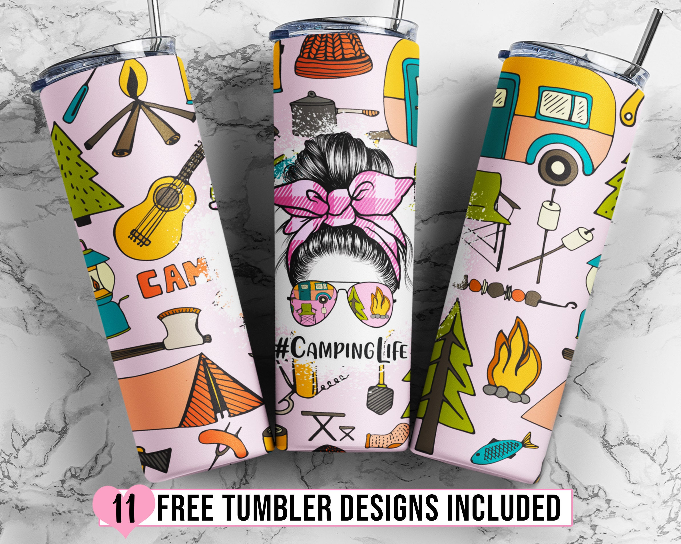 Camping Life - 20 oz Skinny Tumbler Sublimation Transfers