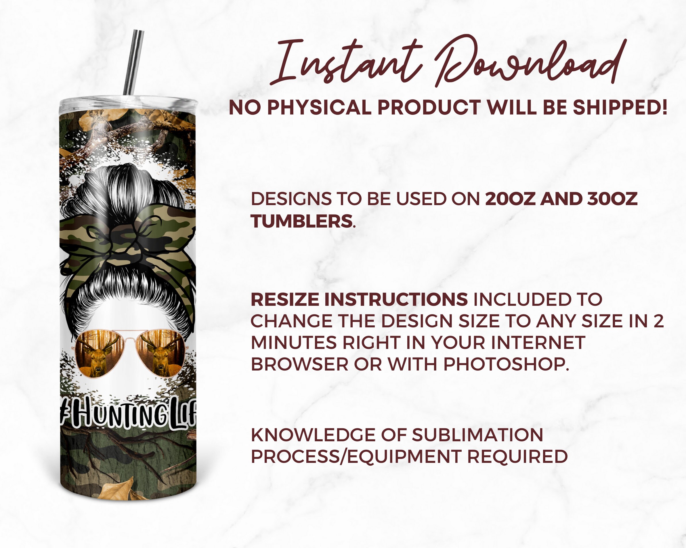 Hunting Life 20 Oz Skinny Tumbler Deer Hunting Sublimation Design ...