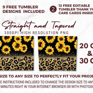 Solrosor Tumbler Designs, Glitter Leopard 20oz Small Tumbler Wrap, Sömlös Glitter Tumbler Mall - PNG Digital Nedladdning bild 3