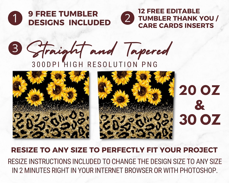 Solrosor Tumbler Designs, Glitter Leopard 20oz Small Tumbler Wrap, Sömlös Glitter Tumbler Mall - PNG Digital Nedladdning bild 3