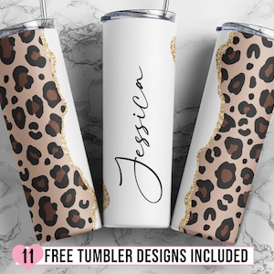 Leopardo Aggiungi il tuo testo, Cheetah 20 oz Skinny Tumbler Design, Glitter oro Skinny Tumbler senza soluzione di continuità, Stampa animale, Download digitale PNG
