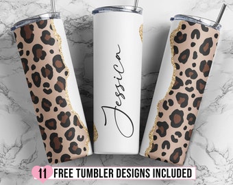 Leopard Add Your Own Text, Cheetah 20 oz Skinny Tumbler Design, Gold Glitter Skinny Tumbler Seamless, Animal Print, Digital Download PNG