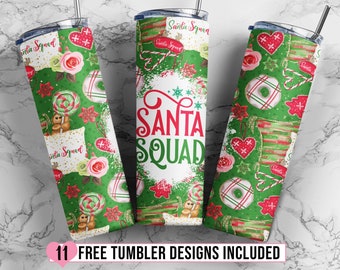 Santa Squad Christmas 20oz Skinny Tumbler Design, Gingerbread Candy Cane Tumbler PNG, Christmas Quote Glitter Sublimation - PNG Download