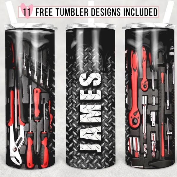 Mechaniker Tumbler Design, 20 Oz Skinny Tumbler Namen oder Logo hinzufügen, benutzerdefinierter Tumbler, Tumbler für Männer, Vatertag, PNG digitaler Download