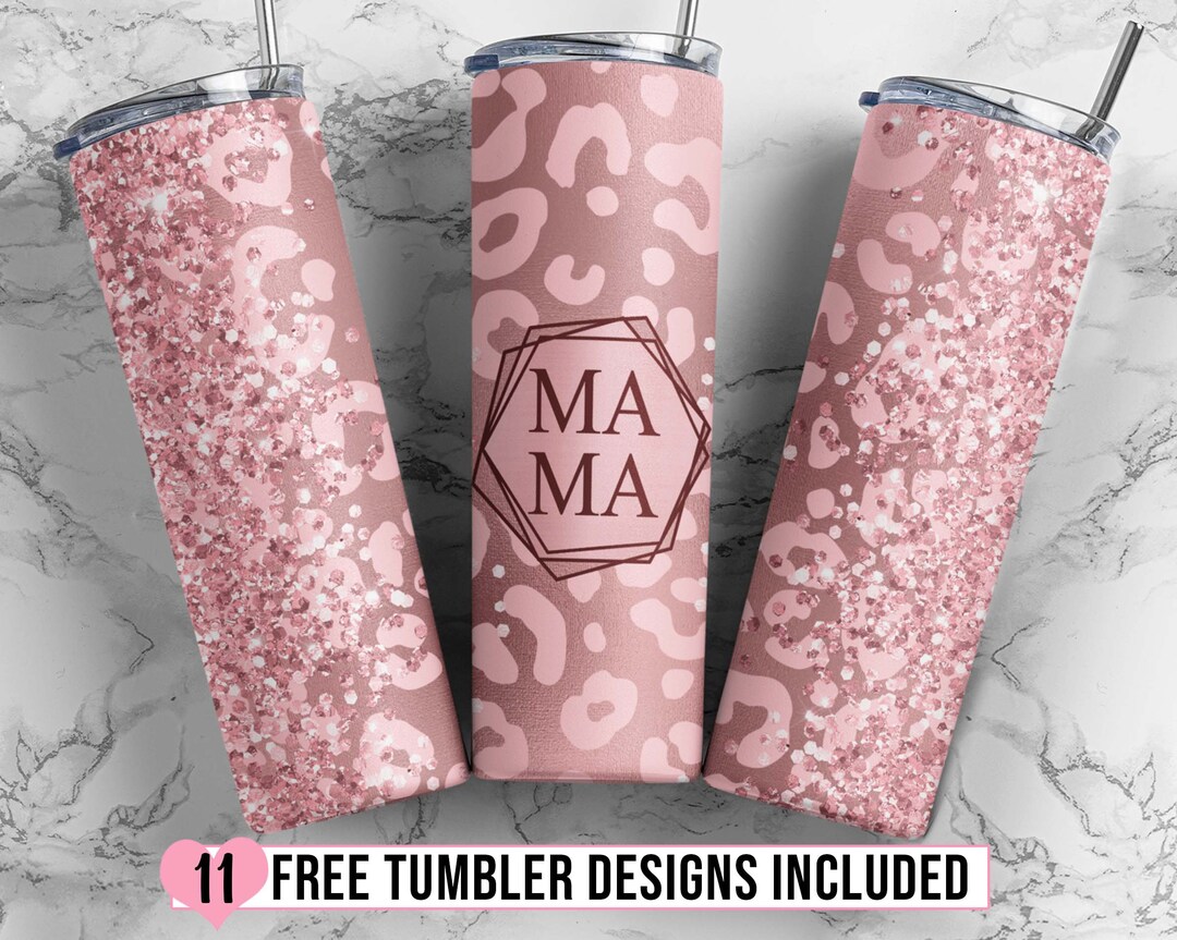 Leopard Mama 20 Oz Skinny Tumbler, Pink Glitter Tumbler PNG, Mom ...