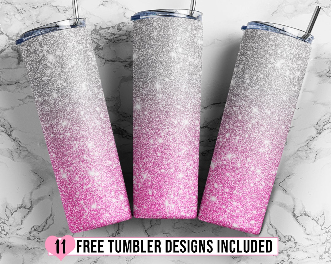 20 Oz Skinny Tumbler Silver Pink Glitter Tumbler Sublimation Design ...