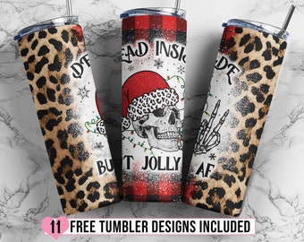 Christmas 20oz Skinny Tumbler, Leopard Buffalo Plaid Christmas Tumbler Sublimation Design, Dead Inside Tumbler Wrap - PNG Instant Download