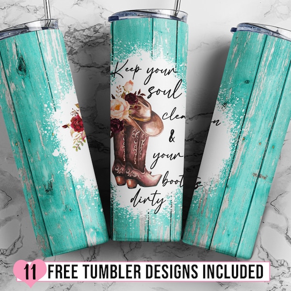 Cowgirl Boots 20oz Skinny Tumbler Sublimation, Country Cowgirl Tumbler Design Seamless, Western Floral Tumbler Wrap - PNG Instant Download