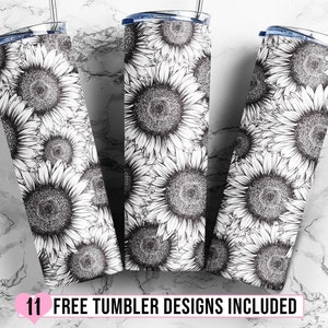 20 Oz skinny tumbler Sunflower Pattern Tumbler, Seamless Sunflower Tumbler Design Straight & Tapered PNG