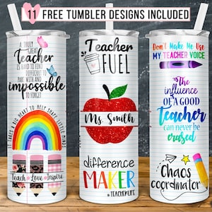 Teacher Tumbler Sublimation Design, 20 oz Skinny Tumbler Teacher Name, Teacher Fuel, Teacher Wrap, Teacher Life PNG Instant Download