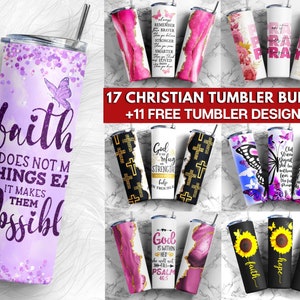 Christian 20oz Skinny Tumbler Sublimation Design, Bible Verse Religious Tumblers Bundle for Straight/Tapered - PNG