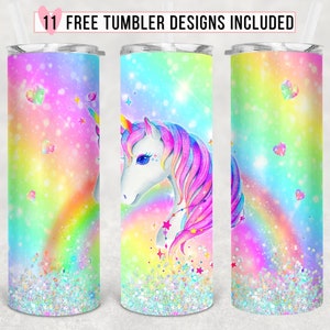 Unicorn Raingow Glitter 20oz Skinny Tumbler Sublimation Design Template, Unicorn Tumbler Wrap, Kids Tumbler PNG Instant Download