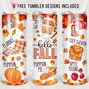 Fall 20oz Skinny Tumbler Sublimation Designs, Hello Fall Tumbler, Autumn Vibes, Fall Vibes Tumbler PNG, Thanksgiving, Its Fall Yall PNG