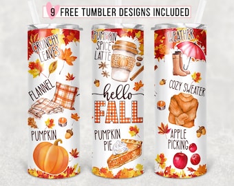 Herbst 20oz Skinny Tumbler Sublimation Designs, Hello Fall Tumbler, Autumn Vibes, Fall Vibes Tumbler PNG, Thanksgiving, Its Fall Yall PNG