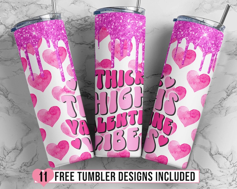 Pink Glitter Retro Valentines 20 Oz Skinny Tumbler Sublimation Etsy