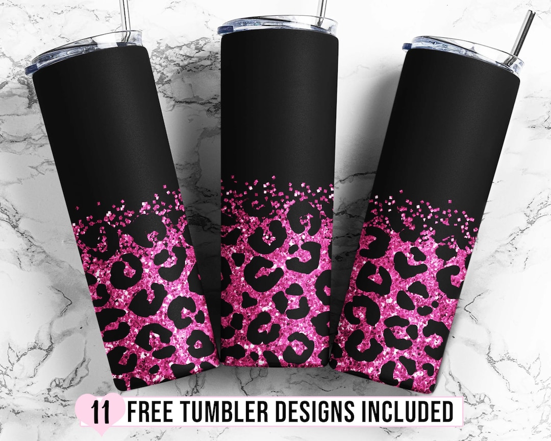 20 Oz Skinny Tumbler Sublimation Design Template Pink Glitter Leopard ...