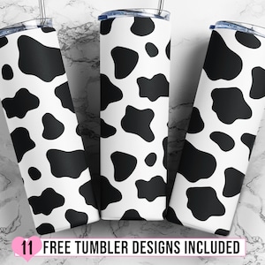 Cow Print Tumbler Design, Cow Pattern 20oz Skinny Tumbler Wrap, Seamless Cow Tumbler Template for Straight & Tapered Tumblers - PNG