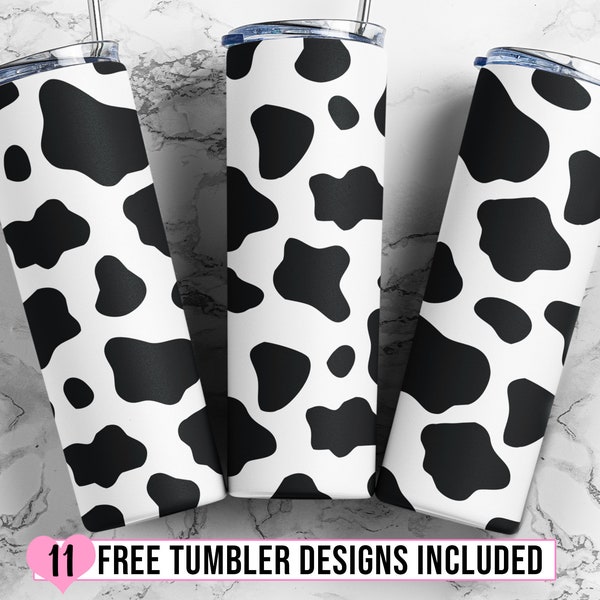 Cow Print Tumbler Design, Cow Pattern 20oz Skinny Tumbler Wrap, Seamless Cow Tumbler Template for Straight & Tapered Tumblers - PNG