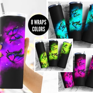 Butterfly Glow Tumbler Wrap Sublimation Bundle, Colorful Butterflies 20oz Skinny Tumbler Wrap, Seamless Tumbler Template - Digital Download