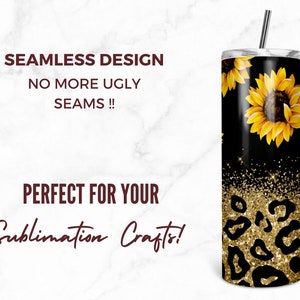 Solrosor Tumbler Designs, Glitter Leopard 20oz Small Tumbler Wrap, Sömlös Glitter Tumbler Mall - PNG Digital Nedladdning bild 4
