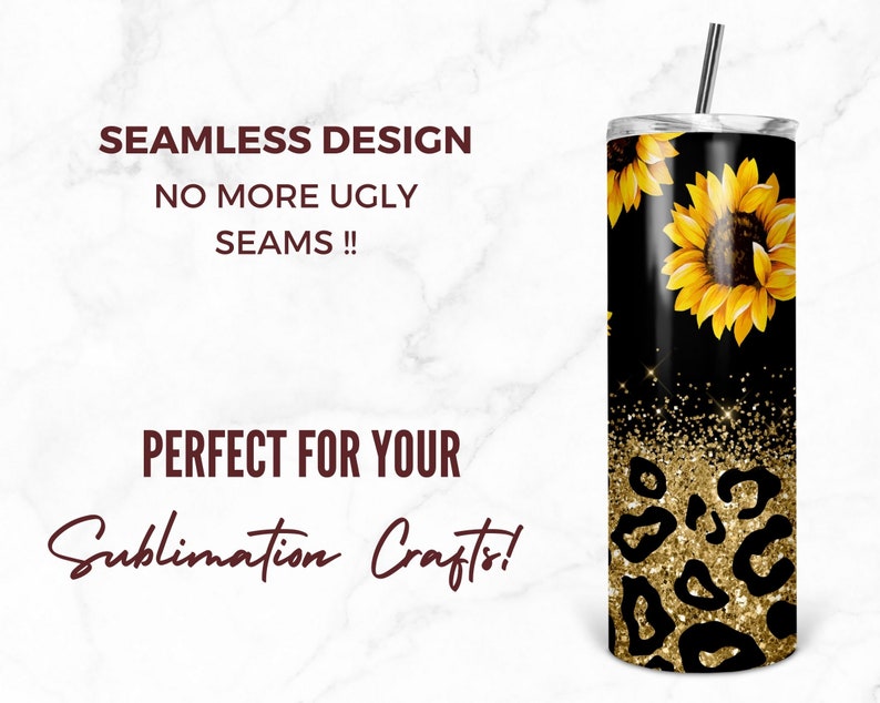 Solrosor Tumbler Designs, Glitter Leopard 20oz Small Tumbler Wrap, Sömlös Glitter Tumbler Mall - PNG Digital Nedladdning bild 4